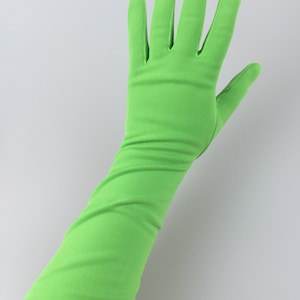 Hand Treat - Vintage 1950s 1960s NOS Bright Green Nylon Mid Arm Gloves - O/S