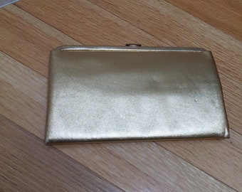 A Small Dinner Rendevous - Vintage 1950s 1960s Majestic Gold Lame Faux Leather Convertible Handbag Clutch