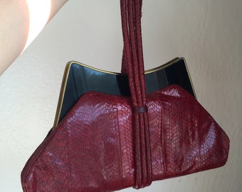 Lined Up & Ready to Go - Vintage 1940s Red Snakeskin Leather Handbag Purse