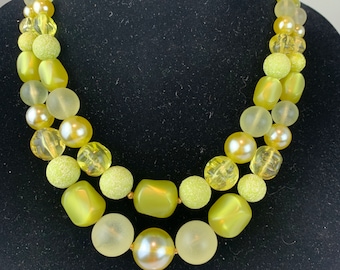 Tropical Persuasions - Vintage 1950s Chartreuse Muted MoonGlow Sugar Coated Bead Necklace - Rare Colour