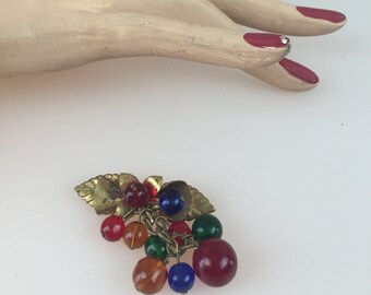 Baubled About Her Ways - vintage années 1930 Prime Colors Glass Ball Dangle Broche