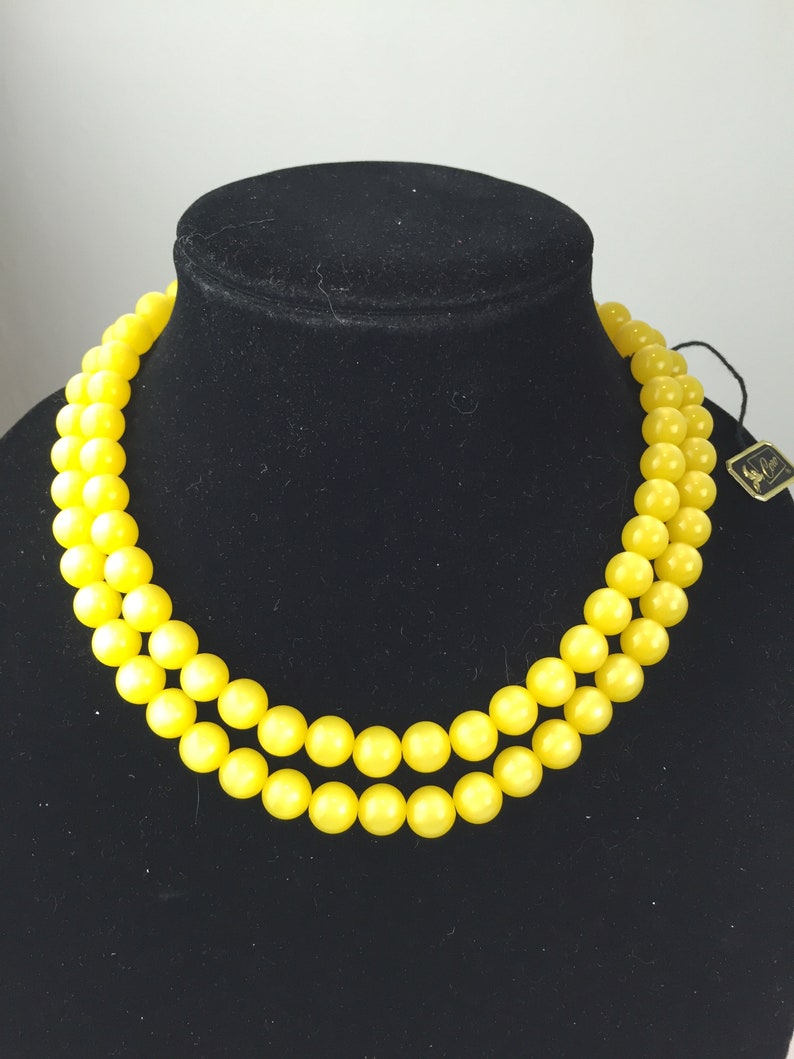 Moon Beam Moments Vintage 1950s NOS Coro Yellow Moonglow Lucite Beads Necklace & Earring Set image 3