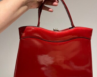 Leaning Up Against - Vintage 1950s Massive Candy Apple Red Faux Patent Leather Handbag Purse