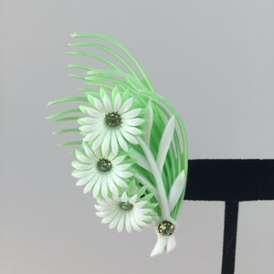 A Smart Bouquet Vintage 1950s 1960s NOS Bright Green & White Soft Plastic Floral Climber Clip On Earrings image 5
