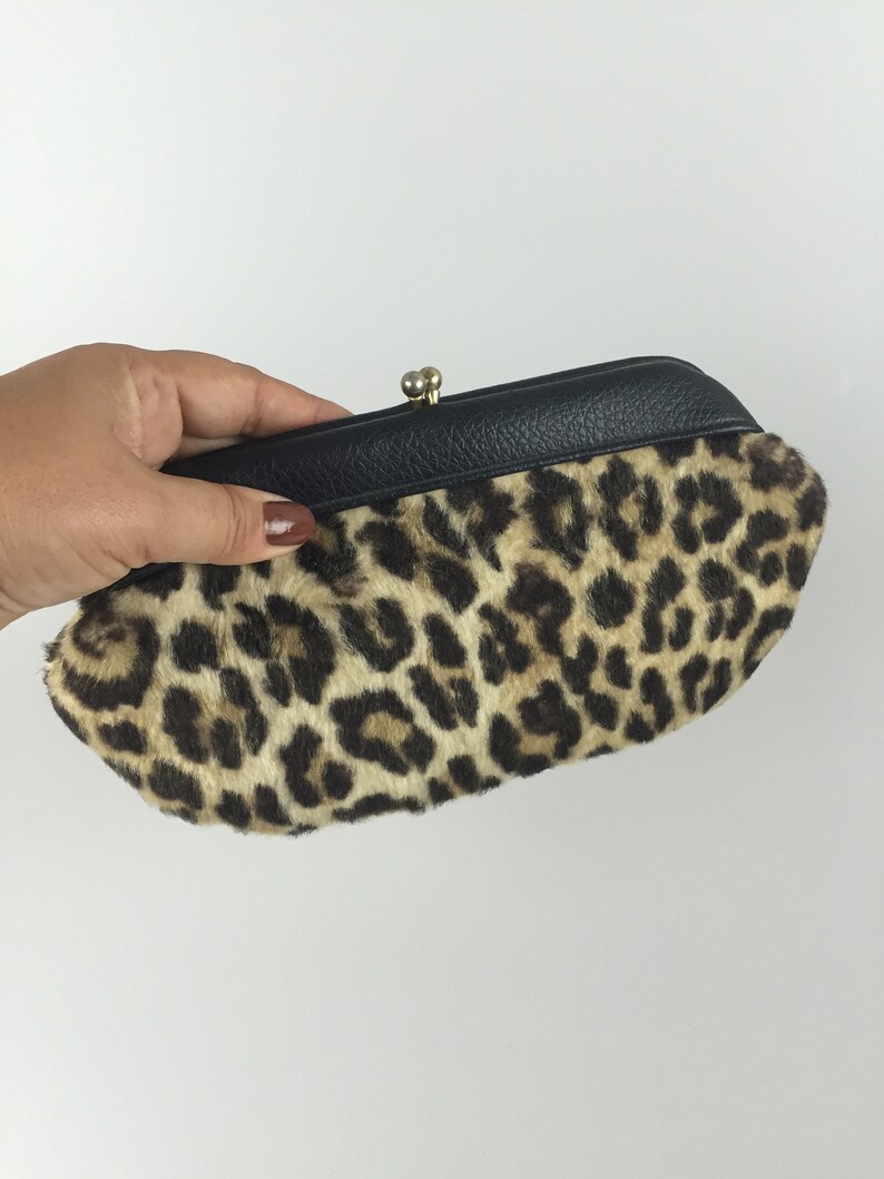 Hunting in the Jungle Vintage 1950s 1960s Faux Leopard Small Clutch Purse Handbag image 1