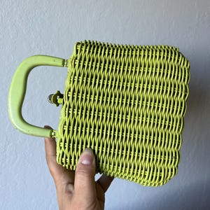 Italian Shopping Spree - Vintage 1950s 1960s Chartreuse Lime Green Reed Wicker Handbag Purse