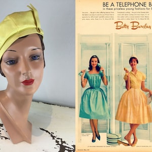 Telephone Belle Vintage 1960s Canary Yellow Rayon Beret Hat image 2