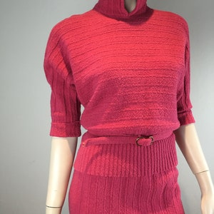 Agnes & Penny Have a Powerful Punch - Vintage 1950s Bermuda Punch Pink Wool Knit Sweater Skirt Set - M