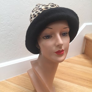 Avenue Book Browsing Vintage 1950s 1960s Faux Fur Leopard Cloche Beehive Slouch Convertible Hat image 6