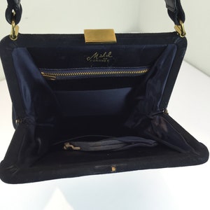 Stylish Ladies of '48 Vintage 1940s 1950s Michel of Coronet Navy Blue Suede Leather Tall Slender Handbag Purse image 8