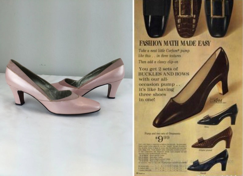 Fashion Made Easy Vintage 1960s NOS Shell Pink Muted Pearl & Nubuck Leather Heels 7.5/8AA image 2