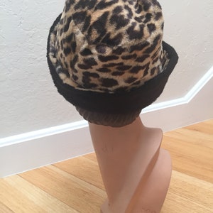 Avenue Book Browsing Vintage 1950s 1960s Faux Fur Leopard Cloche Beehive Slouch Convertible Hat image 5