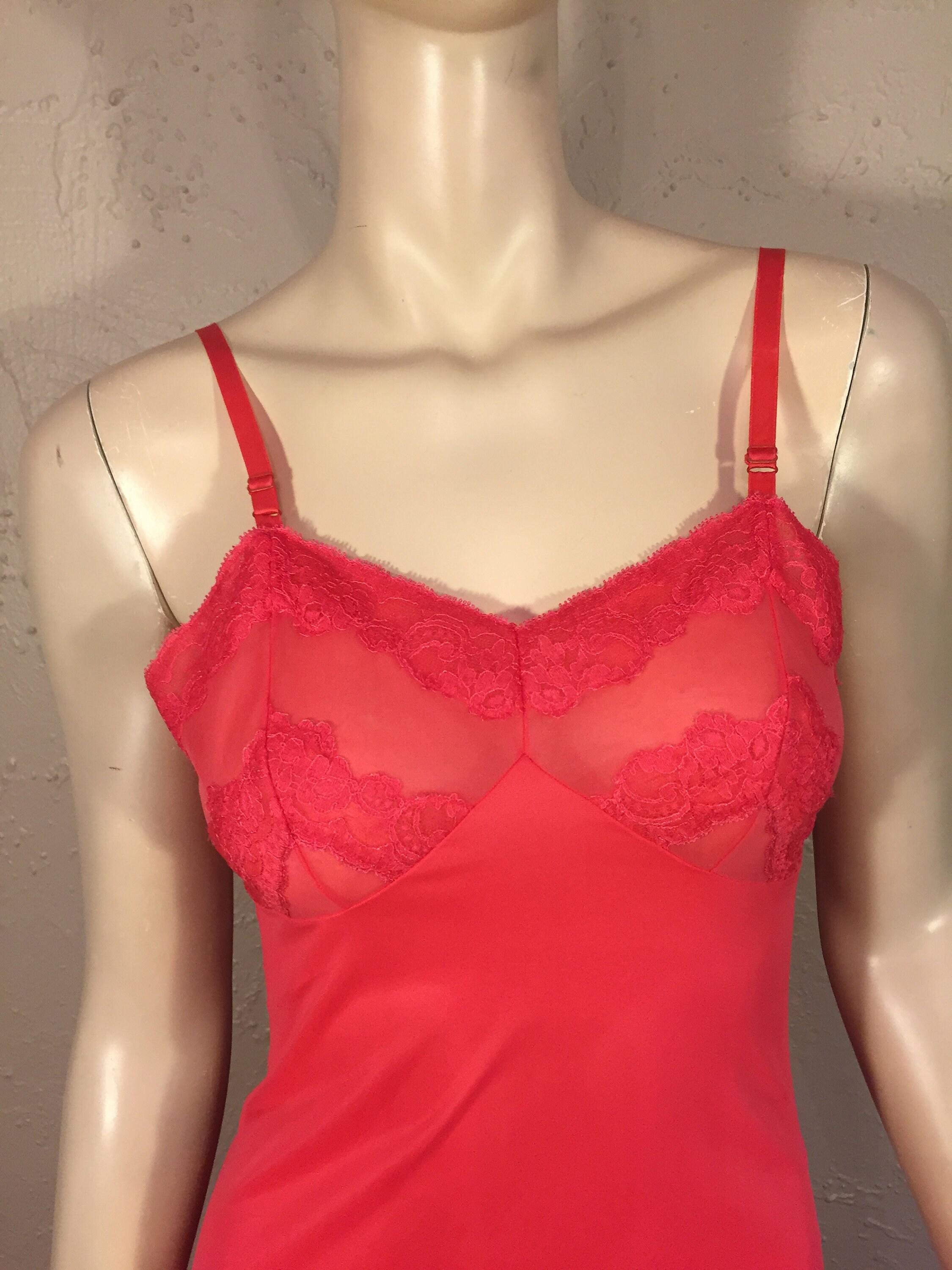 Luxury in Camellia Pink - Vintage 1950s Kayser Camellia Hot Pink Full Slip w/Lace Detail -  Petite 32