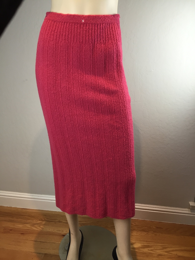 Agnes & Penny Have a Powerful Punch Vintage 1950s Bermuda Punch Pink Wool Knit Sweater Skirt Set M image 6