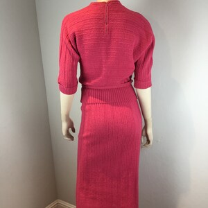 Agnes & Penny Have a Powerful Punch Vintage 1950s Bermuda Punch Pink Wool Knit Sweater Skirt Set M image 5