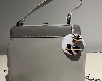 Rush About Town - Bolso de mano vintage de cuero gris bicolor de los años 50 y 60