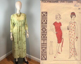 Polynesian Nights - Vintage 1960s Pacific Floral Motif Soft Chartreuse Green Wool Maxi Dress - 14/16
