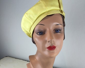 Telephone Belle - Vintage 1960s Canary Yellow Rayon Beret Hat