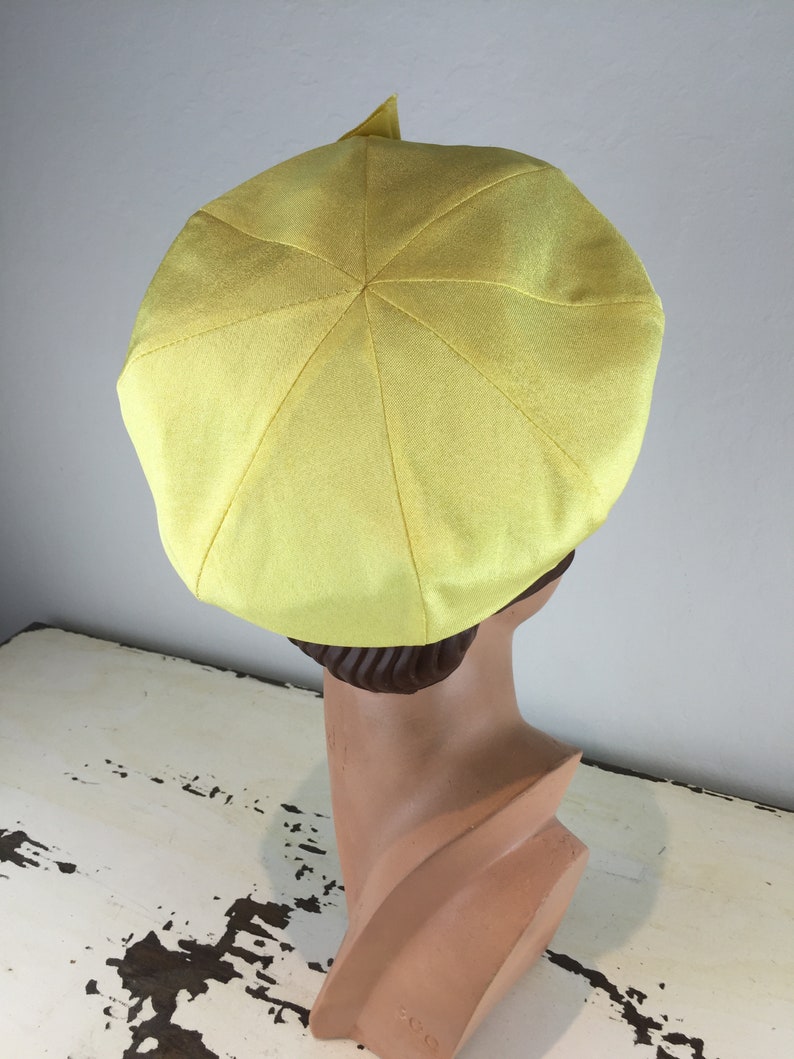Telephone Belle Vintage 1960s Canary Yellow Rayon Beret Hat image 7