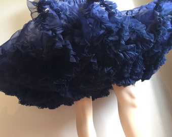 Do-Si-Do Your Partner Round - Vintage 1960s 1970s Navy Blue Massive Double Layered Crinoline Petticoat