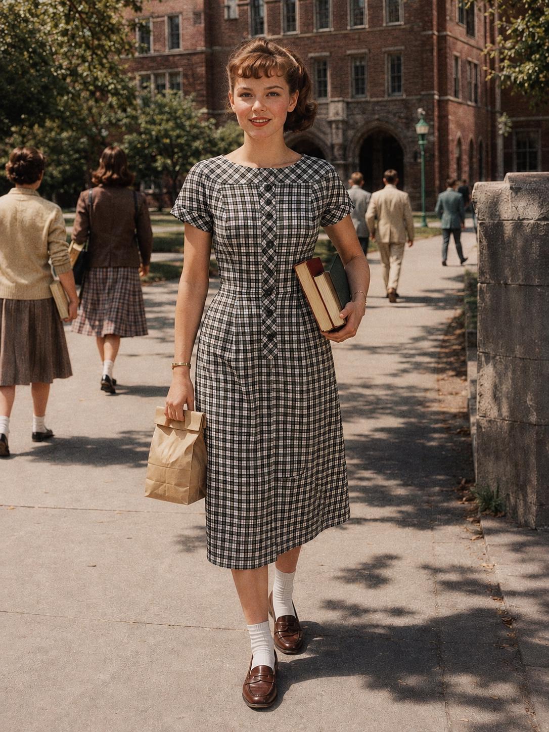 cotton 50s dress Dresses Size:L (Bust 96cm) Plaid 50s sheath dress Strapless Velvet Ruffle Dress