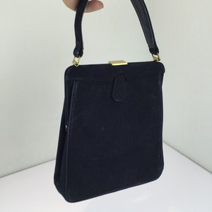 Stylish Ladies of '48 Vintage 1940s 1950s Michel of Coronet Navy Blue Suede Leather Tall Slender Handbag Purse image 4