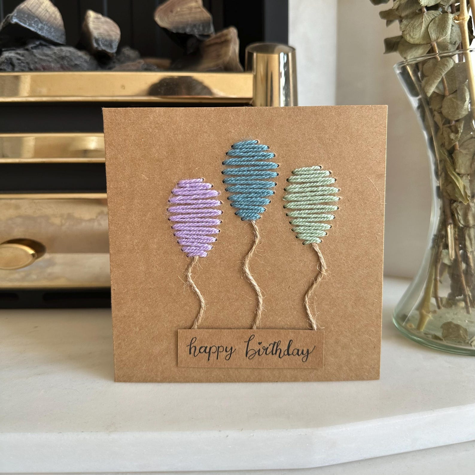 Yarn Embroidered Birthday Card: Handmade Kraft Balloons - Etsy UK