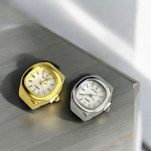 Silver/Gold Mini Ring Watch - Alloy Couple Watch - Elastic Square Finger Ring - Unique Christmas Gift - Adjustable Watch Ring
