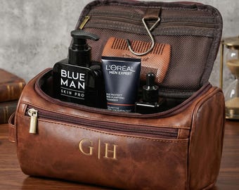 Neceser personalizado para hombre, regalo personalizado para padrinos de boda, neceser de cuero bordado, neceser de viaje para afeitarse.
