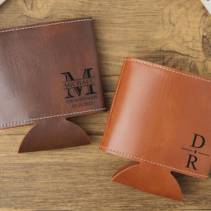 Personalized Leather Can Cooler, Custom Groomsmen Gifts, Gifts for Him, Engraved Can Cooler for Men, Beer Can Holder, Groomsmen Proposal