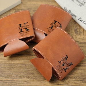 Custom Groomsmen Can Cooler, Groomsmen Gifts Personalized, Engraved Leather Can Cooler, Beer Can Holder, Groomsmen Proposal, Gifts for Men