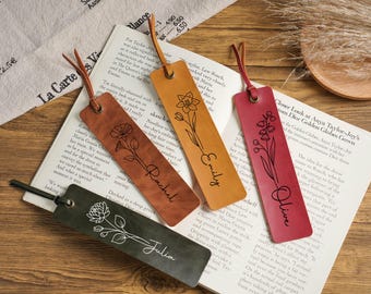 Personalized Birth Month Flower Bookmark, Custom Leather Bookmark, Book Lovers Gift, Gift for Reader, Birthday Gift for Her, Bridesmaid Gift