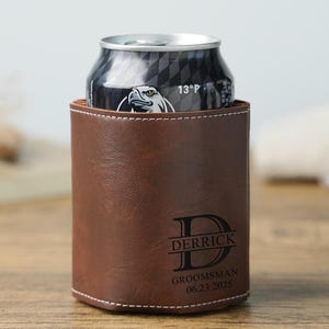 Personalized Groomsmen Can Cooler, Custom Groomsmen Gifts, Groomsmen Proposal, Gifts for Men, Engraved Leather Can Cooler, Beer Can Holder