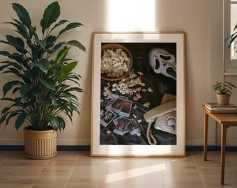 Halloween Movie Night Poster - Popcorn Retro Spooky Wall Print (Digital Download)