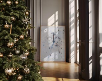 Winter Ski Wall Art Snow Mountain Scene Print - Holiday Snow Decor (Digital Download)