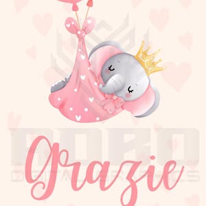 Elephant-themed placeholder/bookmark for baptism or birth