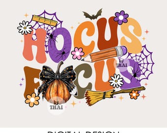 Hocus Focus ハロウィン PNG: かぼちゃ鉛筆の先生デザイン (デジタルダウンロード
