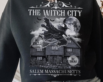 PNG de brujas de Salem retro: Descarga digital de la ciudad de Halloween femenina