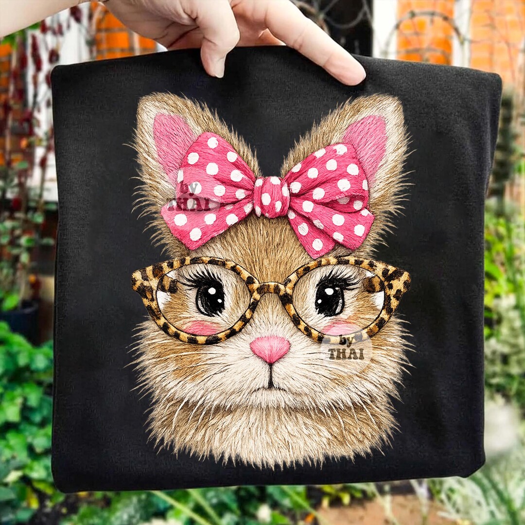 Couquette Rabbit Easter Day Png, Faux Yarn Crochet Leopard Bunny ...