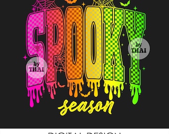 Neon Spooky Season Bat & Spider PNG: Preppy Halloween Digital Download
