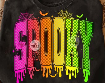 Checker Neon Spooky PNG: Preppy Halloween Drip - Digital Download