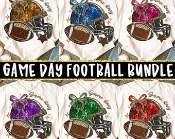 Glitter Game Day Football Bundle PNG, Coquette Football Mom (Digital Download)