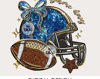 Glitter Game Day Football, Coquette Mom PNG (Digital Download)