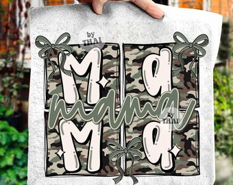 Coquette Bow Camo Mama Png, Retro Hunting Wife Design, Camouflage Mama Digital Download