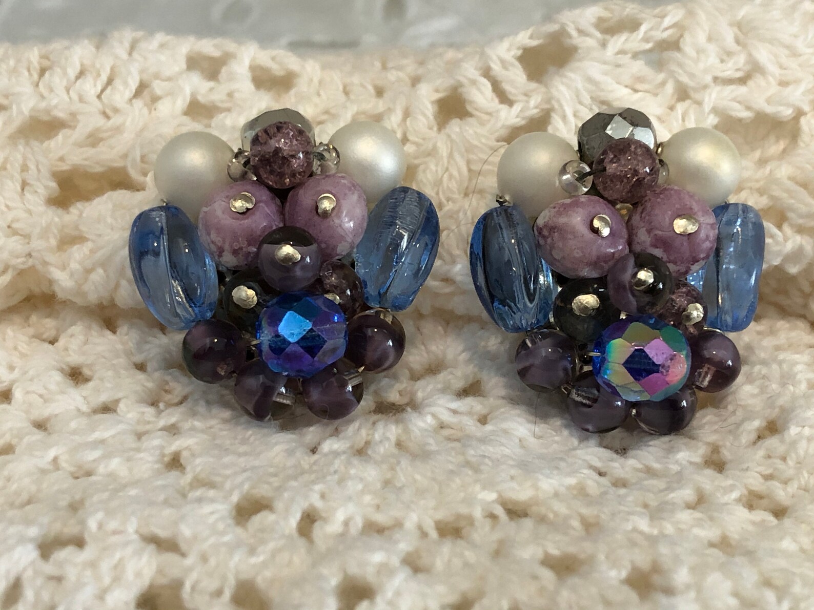 Stunning Vintage Bead Cluster ClipOn Earrings Signed West Etsy