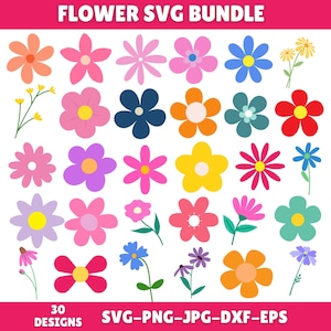 Flowers Svg Bundle, Flower Svg, Flower Clipart, Daisy Flower Svg, Retro Flowers Svg Png, Flower Svg ,Svg Files For Cricut, Instant Download