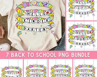 Preppy Back To School Floral Png, Friendship Bracelet Png, First Day Of School, Kindergarten To Third Grade, Sublimation, Instant Download