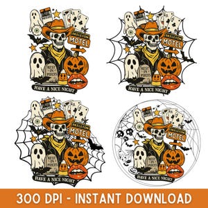 Spooky Western Skeleton Collage Png Bundle, Halloween Png, Halloween Cowboy Png, Pumpkin Ghost Png, Vintage Png, Sublimation Design