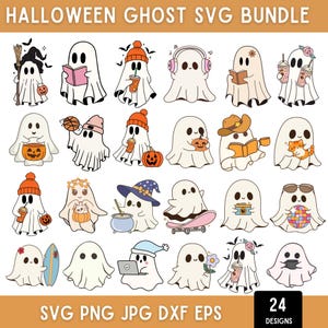 24 Cute Ghost Halloween Svg Bundle, Halloween Svg Png, Retro Ghost Svg, Floral Ghost Png,Halloween Ghost Halloween Svg Bundle, Cricut