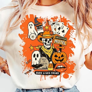 Halloween Png, Spooky Western Skeleton Collage Png, Halloween Cowboy Png, Vintage Motel Png, Pumpkin Ghost Png, Sublimation Design